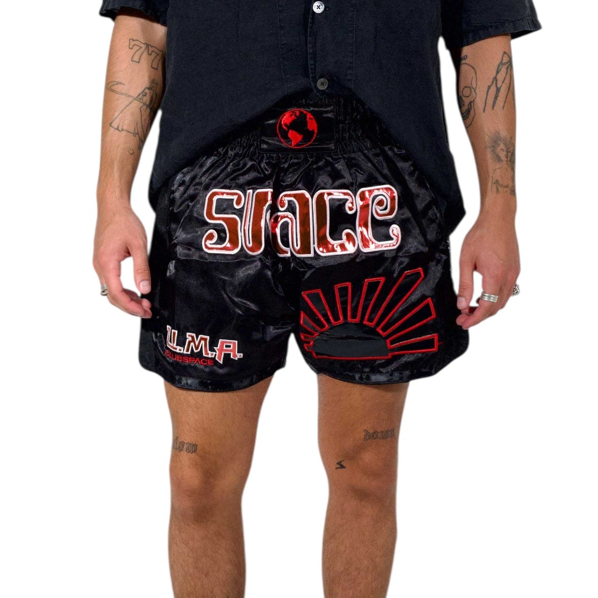 Space Muay Thai Shorts (Black/Red)