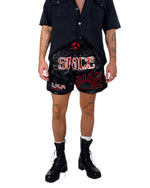 Space Muay Thai Shorts (Black/Red)